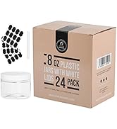 Healthy Packers 8oz Plastic Jars With Lids, Labels and White Marker - 24-Pack Small Plastic Conta...