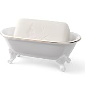 NEWHENGS 6.5" Ceramic Mini Decorative Clawfoot Bathtub Bar Soap Dish, Kitchen Sponge Holder and S...