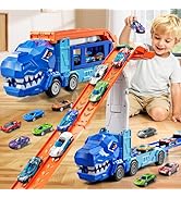 XINNOVEL Truck Toys Car Track Set for 3 4 5 6 Years Old Boys, Dinosaur Truck Transporter Car Race...