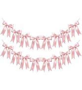 2 Strings 16PCS Pink Bow Garland Banner Decorations, Pre-Strung Satin Ribbon Bows for Birthday, B...