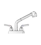 JS Jackson Supplies Dual Handle Pull Out Faucet, Chrome Finish, 4 Inch Center Set, Universal Util...