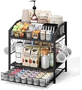 Homsorout Coffee Bar Organizer - Countertop Coffee Station, 42 K Cup holder Storage Basket with D...