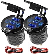 2 Packs PD Type C Car Charger Socket & Dual Quick Charge 3.0 Ports Aluminum, 60W USB C Triple 12V...