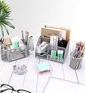 17 in1 Silvery Desk Organizers and Accessories Set, 3 Office Desk Supplies Storage Organization, ...
