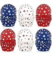 Whaline 600Pcs Patriotic Cupcake Liner Red White Blue Star Paper Baking Cup 4th of July Muffin Li...