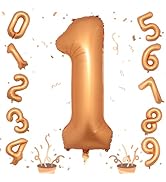 Orange Number 1 Balloon, Large Self Inflating Foil Number Balloons 1 Decor, 40 Inch Helium 1 Numb...