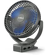 xasla 10000mAh Portable Rechargeable Clip on Fan, 8-inch Battery Operated, 4 Speeds, 24 Hours Wor...