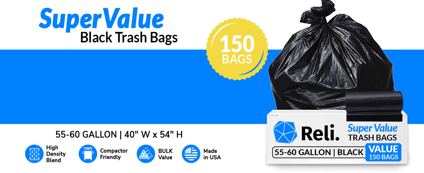 SuperValue Black Trash Bags 55-60 Gallon (150pk)