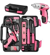 JENABOM Pink Tool Kit with 3.6V USB Electric Screwdriver, 112 PCS Home Tool Set with Cordless Dri...