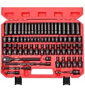 67-Piece 3/8" Drive Impact Socket Set,SAE 5/16"-3/4" & Metric 8-19mm | 6 Point CR-V Steel Sockets...