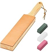 ANGERSTONE Double Side Leather Strop for Knife Sharpening - 14"x 2" Stropping Block Kit with Poli...