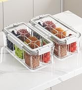 MineSign 3Pack Snackle Box Container Set Divided Food Serving Tray with Handle Clear Snack Platte...