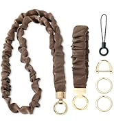Stretchy Scrunchie Lanyard & Wristlet Set – Cute ID Badge Lanyard with Wrist Keychain for Women, ...