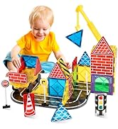 Mruikeny Magnetic Tiles Road Set Kids Toys, Magnetic City Construction Toys with Magnet Crane for...