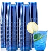 DaYammi 100 Pack Clear Blue Plastic Cups 10 Oz, Disposable Party Cups Disposable Wine Glasses Hea...