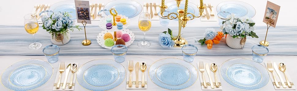 blue clear plastic plates