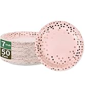 CENLBJ Pink & Rose Gold Dots Party Paper Plates, 50 PCS Disposable Party Supplies Dessert Paper P...