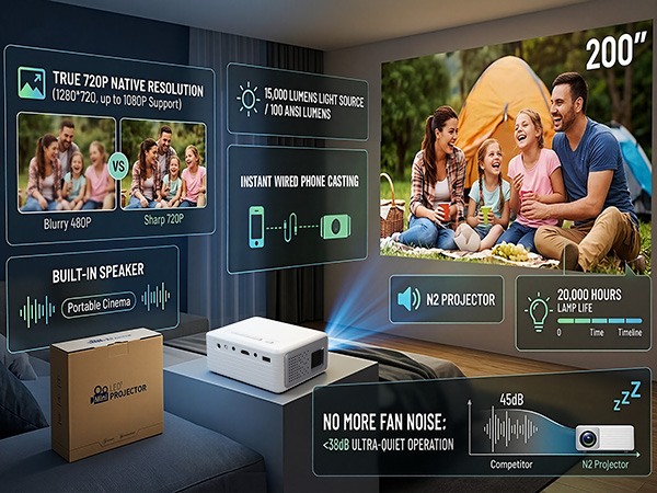 Mini Projector for iPhone 1080P Support Portable Movie Small Projector For Bedroom/Outdoor