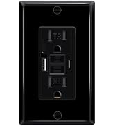 Black 15A GFCI Outlet with USB Ports(Type A & C, 4.8A/24W Total Output), GFI Electrical Outlet wi...