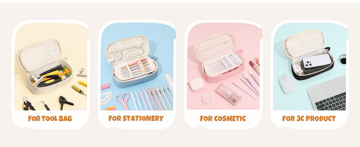 SUNEE Cute Pencil Case, Aesthetic Pen Pouch, Colored Large Pencil Bag with Zipper, Kawaii Stationery