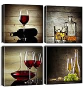 Artscope 4 Pieces Canvas Prints Wall Art - Elegant Wine Glass Picture Painting- Modern Wall Artwo...