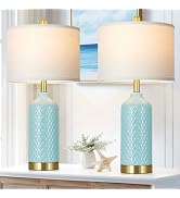 luxeflow 26“ Aqua Blue Ceramic Table Lamps Set of 2, Coastal Ceramic Lamps for Bedroom, Modern Be...