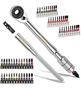 GEINXURN 60Pcs Mini Ratchet Wrench Set with Hex Driver and 1/4" Adapter, 1”S2 Steel Magnetic Scre...