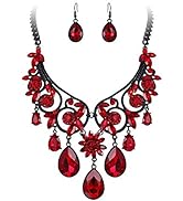 BriLove Women's Tribal Ethnic Crystal Chunky Statement Necklace Dangle Earrings Set