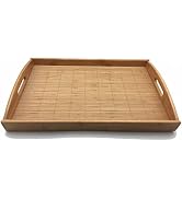 JapanBargain , Large Bamboo Tray with Handle for Tea Lunch Dinner Butler Serving Tray Shelf Tray,...