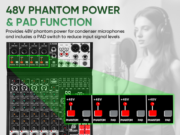 48V PHANTOM POWER & PAD FUNCTION