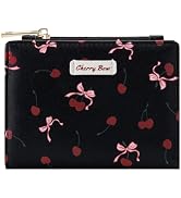 Sunwel Fashion Cherry Bow Prints Wallet Small Bifold Wallet with Zipper Coin Purse Card Holder ID...