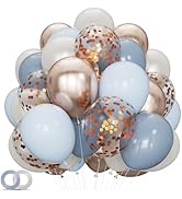 68Pcs Dusty Blue and Champagne Gold Balloons 12 Inch Sand White Pastel Baby Blue Confetti Balloon...