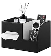 PU Leather Tissue Box Cover Square, Tissue Box Holder Organizer with Storage Tray and Remote Cont...