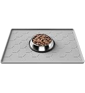 Pieviev 16''x12'' Dog Cat Food Bowl Mat, Silicone Waterproof Food Grade Pet Food Mat for Floor, H...