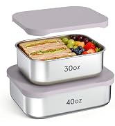 Caperci Large Stainless Steel Food Containers - 30oz + 40oz Bento Lunch Box with Leakproof Silico...
