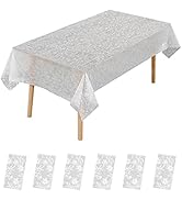 6 Pack Premium Disposable Plastic Lace Tablecloth 54" x 108" Party Table Cloths Disposable for 6 ...