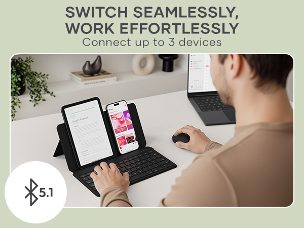 Satechi Compact OntheGo Bluetooth Mouse with USB C Rechargeable Battery, Connect up 3 Devices