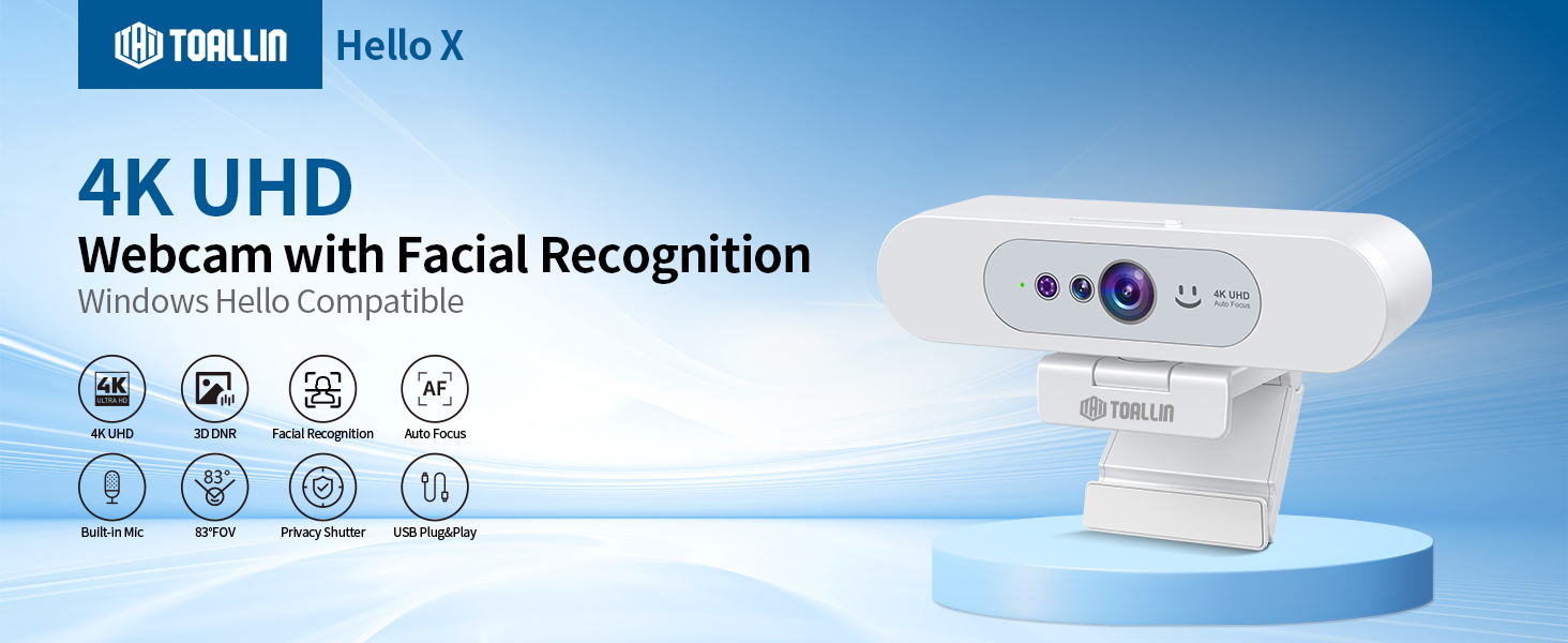 4K UHD webcam with Windows Hello Facial Recognition Camera