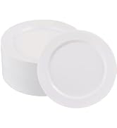 ISFANGCO 50 PCS White Plastic Plates for 50 Guests,10.25 inch Heavy Duty Disposable Plates for We...