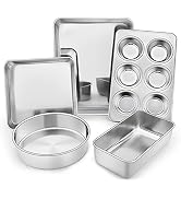 TeamFar Stainless Steel Bakeware Set of 5 | Toaster Oven Baking Roasting Pans, Square/Round Cake ...