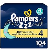 Pampers ZZZ Overnight Diapers, Size 4 (22-37 lbs), 104 Count, Nighttime Protection Disposable Bab...