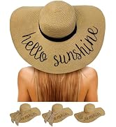 Senker Fashion Beach Hats for Women, Floppy Straw Sun Hat Embroidered Wide Brim for Summer Honeym...