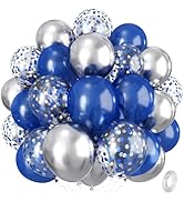 Navy Blue and Silver Balloons, Pearl Navy Blue Metallic Silver Latex Balloons Set Decor with 12 I...
