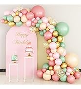 Sage Green Pink Balloon Garland Arch Kit, 116Pcs Retro Pink Apricot Metallic Gold and Confetti Ba...