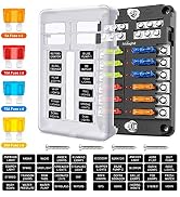Nilight - 50056L 12 Way Blade Fuse Block 12 Circuits with Negative Bus Fuse Box Holder with LED I...