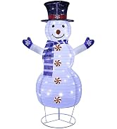 Juegoal Lighted Christmas Snowman Decorations, 3.5FT Outdoor 3D Collapsible White Snowman with Bu...