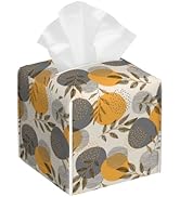 Boho Abstract Leaves Tissue Box Cover Square,Linear Boho Leaves and Geometric Tissue Box Holder W...
