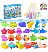 FUN LITTLE TOYS 24 Pcs Bath Toys for Toddlers, Sea Animals & Cars Squirter Water Toys,Bathtub Toy...