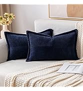 MIULEE Corduroy Pillow Covers with Splicing Set of 2 Super Soft Couch Pillow Covers Broadside Str...