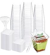 Pryntono 60 Pack 5 oz Plastic Dessert Cups with Lids and Spoons, Clear Mini Dessert Shooter Cups ...